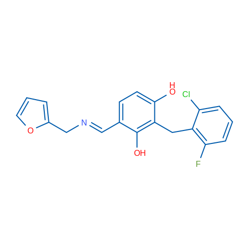 2-[(2-Chloro-6-fluorophenyl)methyl]-4-[(1E)-{[(furan-2-yl)methyl]imino}methyl]benzene-1,3-diol 1g