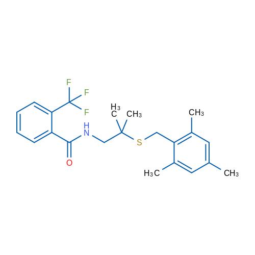 N-(2-Methyl-2-{[(2,4,6-trimethylphenyl)methyl]sulfanyl}propyl)-2-(trifluoromethyl)benzamide 1g