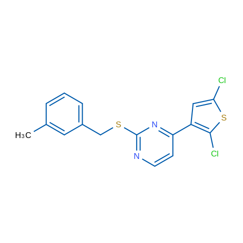 4-(2,5-Dichlorothiophen-3-yl)-2-{[(3-methylphenyl)methyl]sulfanyl}pyrimidine 1g