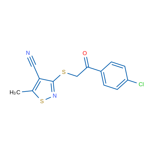 3-{[2-(4-chlorophenyl)-2-oxoethyl]sulfanyl}-5-methyl-1,2-thiazole-4-carbonitrile 1g