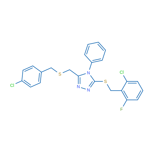 3-{[(2-chloro-6-fluorophenyl)methyl]sulfanyl}-5-({[(4-chlorophenyl)methyl]sulfanyl}methyl)-4-phenyl-4H-1,2,4-triazole 1g