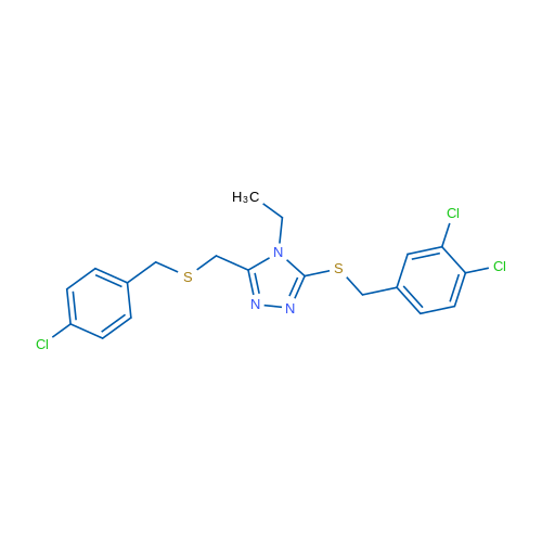 3-({[(4-chlorophenyl)methyl]sulfanyl}methyl)-5-{[(3,4-dichlorophenyl)methyl]sulfanyl}-4-ethyl-4H-1,2,4-triazole 1g