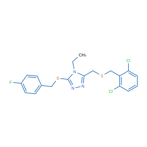 3-({[(2,6-dichlorophenyl)methyl]sulfanyl}methyl)-4-ethyl-5-{[(4-fluorophenyl)methyl]sulfanyl}-4H-1,2,4-triazole 1g