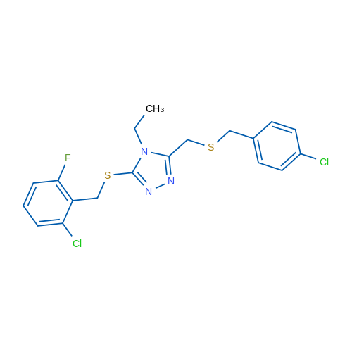 3-{[(2-chloro-6-fluorophenyl)methyl]sulfanyl}-5-({[(4-chlorophenyl)methyl]sulfanyl}methyl)-4-ethyl-4H-1,2,4-triazole 1g