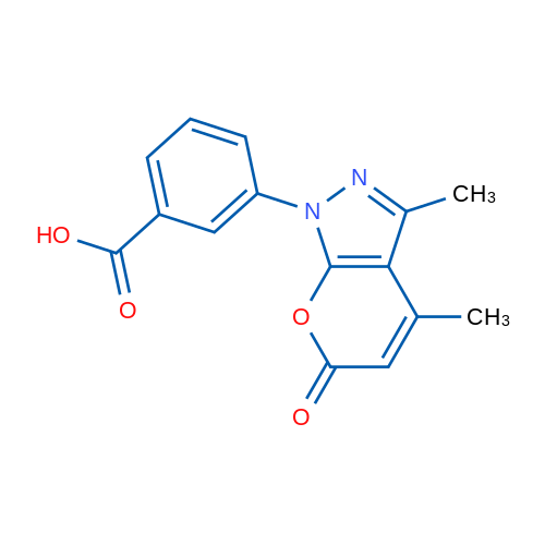 3-(3,4-Dimethyl-6-oxopyrano[2,3-c]pyrazol-1(6H)-yl)benzoic acid 5g