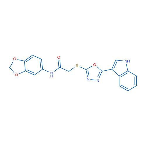 N-(2H-1,3-Benzodioxol-5-yl)-2-{[5-(1H-indol-3-yl)-1,3,4-oxadiazol-2-yl]sulfanyl}acetamide 50mg