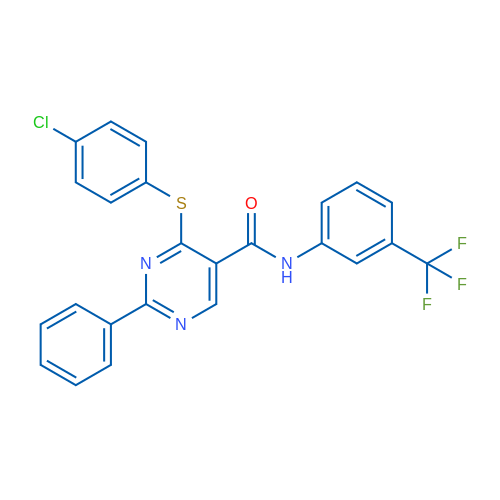 4-[(4-Chlorophenyl)sulfanyl]-2-phenyl-N-[3-(trifluoromethyl)phenyl]pyrimidine-5-carboxamide 1g