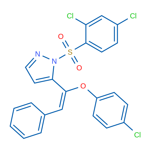 5-[(E)-1-(4-Chlorophenoxy)-2-phenylethenyl]-1-(2,4-dichlorobenzenesulfonyl)-1H-pyrazole 1g