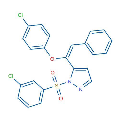 1-(3-Chlorobenzenesulfonyl)-5-[(E)-1-(4-chlorophenoxy)-2-phenylethenyl]-1H-pyrazole 1g