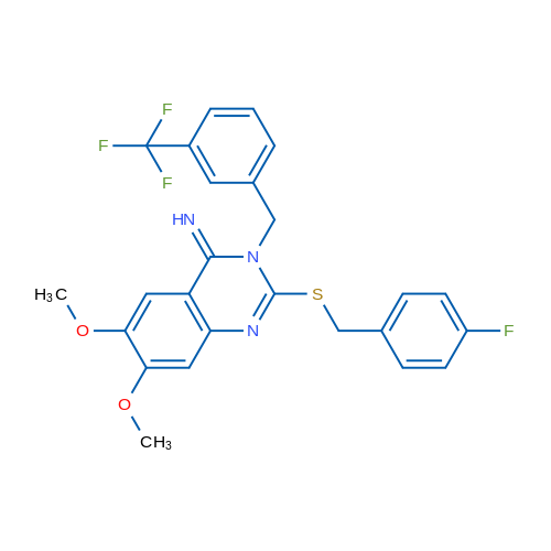2-{[(4-fluorophenyl)methyl]sulfanyl}-6,7-dimethoxy-3-{[3-(trifluoromethyl)phenyl]methyl}-3,4-dihydroquinazolin-4-imine 1g