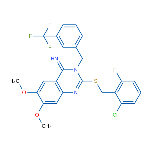 2-{[(2-chloro-6-fluorophenyl)methyl]sulfanyl}-6,7-dimethoxy-3-{[3-(trifluoromethyl)phenyl]methyl}-3,4-dihydroquinazolin-4-imine 1g