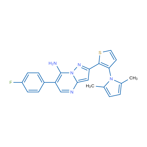 2-[3-(2,5-Dimethyl-1H-pyrrol-1-yl)thiophen-2-yl]-6-(4-fluorophenyl)pyrazolo[1,5-a]pyrimidin-7-amine 1g