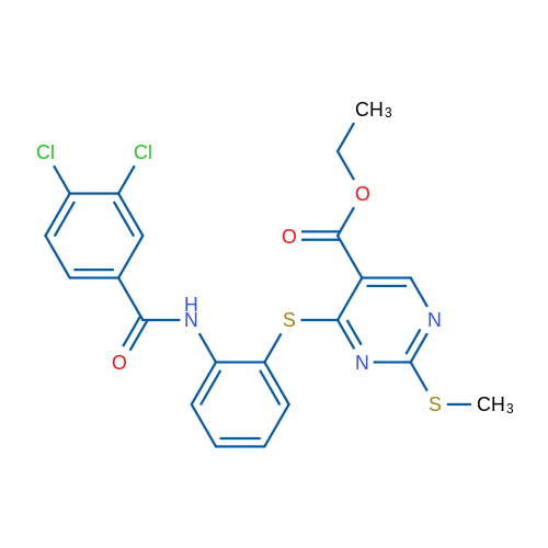 Ethyl 4-{[2-(3,4-dichlorobenzamido)phenyl]sulfanyl}-2-(methylsulfanyl)pyrimidine-5-carboxylate 1g