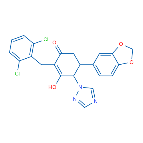 5-(2H-1,3-Benzodioxol-5-yl)-2-[(2,6-dichlorophenyl)methyl]-3-hydroxy-4-(1H-1,2,4-triazol-1-yl)cyclohex-2-en-1-one 1g