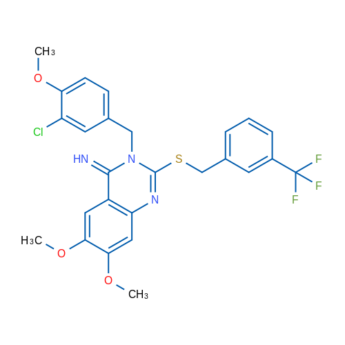 3-[(3-Chloro-4-methoxyphenyl)methyl]-6,7-dimethoxy-2-({[3-(trifluoromethyl)phenyl]methyl}sulfanyl)-3,4-dihydroquinazolin-4-imine 1g
