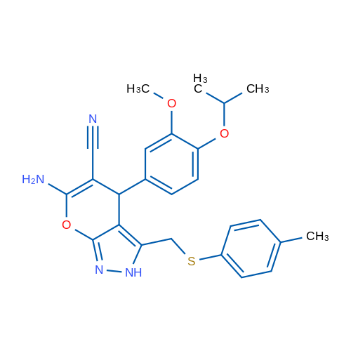 6-Amino-4-[3-methoxy-4-(propan-2-yloxy)phenyl]-3-{[(4-methylphenyl)sulfanyl]methyl}-2H,4H-pyrano[2,3-c]pyrazole-5-carbonitrile 1g