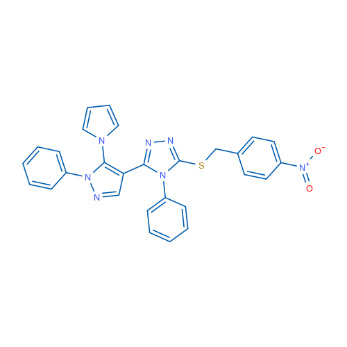 3-{[(4-nitrophenyl)methyl]sulfanyl}-4-phenyl-5-[1-phenyl-5-(1H-pyrrol-1-yl)-1H-pyrazol-4-yl]-4H-1,2,4-triazole 1g