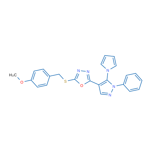 2-{[(4-methoxyphenyl)methyl]sulfanyl}-5-[1-phenyl-5-(1H-pyrrol-1-yl)-1H-pyrazol-4-yl]-1,3,4-oxadiazole 1g