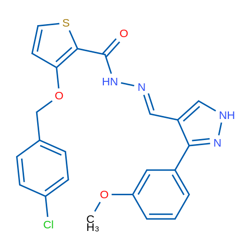 3-[(4-Chlorophenyl)methoxy]-N'-[(1E)-[3-(3-methoxyphenyl)-1H-pyrazol-4-yl]methylidene]thiophene-2-carbohydrazide 1g