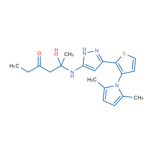 5-({3-[3-(2,5-dimethyl-1H-pyrrol-1-yl)thiophen-2-yl]-1H-pyrazol-5-yl}amino)-5-hydroxyhexan-3-one 1g