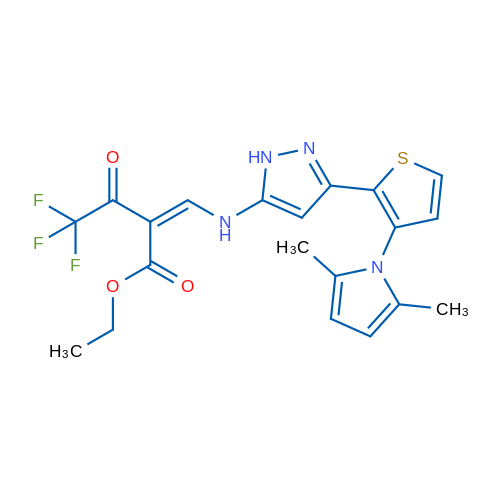 Ethyl (2Z)-2-[({3-[3-(2,5-dimethyl-1H-pyrrol-1-yl)thiophen-2-yl]-1H-pyrazol-5-yl}amino)methylidene]-4,4,4-trifluoro-3-oxobutanoate 1g