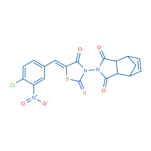 4-[(5E)-5-[(4-Chloro-3-nitrophenyl)methylidene]-4-oxo-2-sulfanylidene-1,3-thiazolidin-3-yl]-4-azatricyclo[5.2.1.0^{2,6}]dec-8-ene-3,5-dione 1g