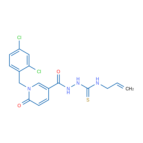 1-[(2,4-Dichlorophenyl)methyl]-6-oxo-N-{[(prop-2-en-1-yl)carbamothioyl]amino}-1,6-dihydropyridine-3-carboxamide 1g