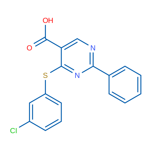 4-[(3-Chlorophenyl)sulfanyl]-2-phenylpyrimidine-5-carboxylic acid 1g