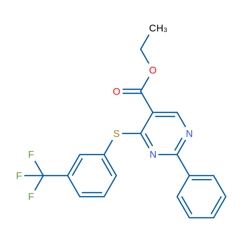 Ethyl 2-phenyl-4-{[3-(trifluoromethyl)phenyl]sulfanyl}pyrimidine-5-carboxylate 1g