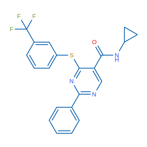 N-Cyclopropyl-2-phenyl-4-{[3-(trifluoromethyl)phenyl]sulfanyl}pyrimidine-5-carboxamide 1g