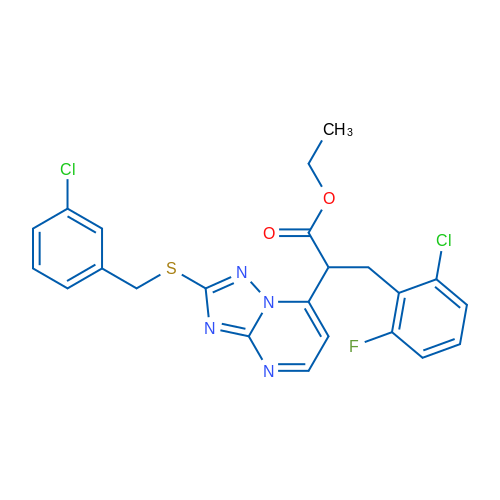 Ethyl 3-(2-chloro-6-fluorophenyl)-2-(2-{[(3-chlorophenyl)methyl]sulfanyl}-[1,2,4]triazolo[1,5-a]pyrimidin-7-yl)propanoate 1g