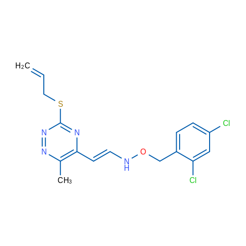 [(2,4-Dichlorophenyl)methoxy][(E)-2-[6-methyl-3-(prop-2-en-1-ylsulfanyl)-1,2,4-triazin-5-yl]ethenyl]amine 1g