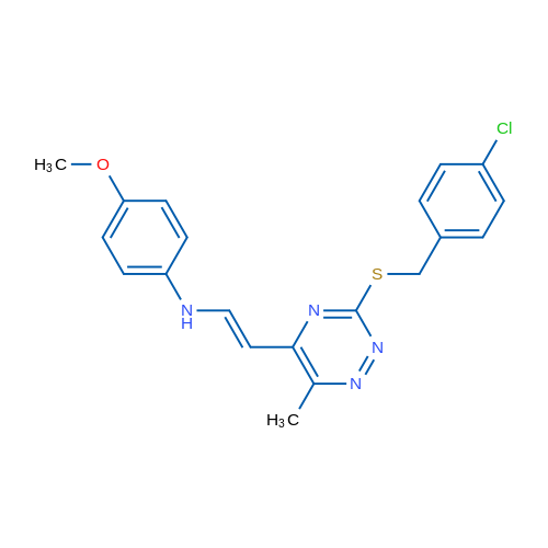 N-[(E)-2-(3-{[(4-chlorophenyl)methyl]sulfanyl}-6-methyl-1,2,4-triazin-5-yl)ethenyl]-4-methoxyaniline 1g