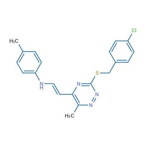N-[(E)-2-(3-{[(4-chlorophenyl)methyl]sulfanyl}-6-methyl-1,2,4-triazin-5-yl)ethenyl]-4-methylaniline 1g