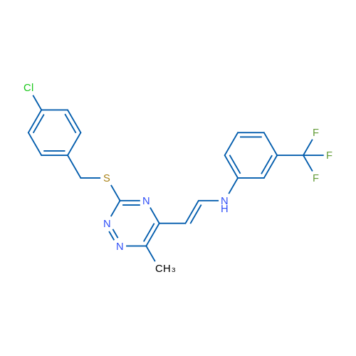 N-[(E)-2-(3-{[(4-chlorophenyl)methyl]sulfanyl}-6-methyl-1,2,4-triazin-5-yl)ethenyl]-3-(trifluoromethyl)aniline 1g