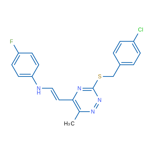 N-[(E)-2-(3-{[(4-chlorophenyl)methyl]sulfanyl}-6-methyl-1,2,4-triazin-5-yl)ethenyl]-4-fluoroaniline 1g
