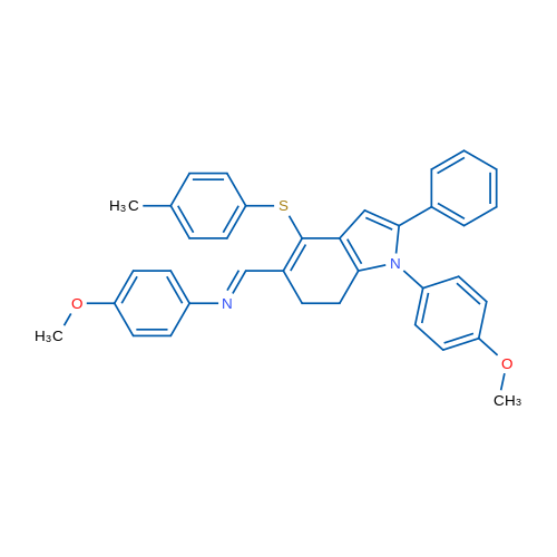 (1E)-N-(4-Methoxyphenyl)-1-[1-(4-methoxyphenyl)-4-[(4-methylphenyl)sulfanyl]-2-phenyl-6,7-dihydro-1H-indol-5-yl]methanimine 1g