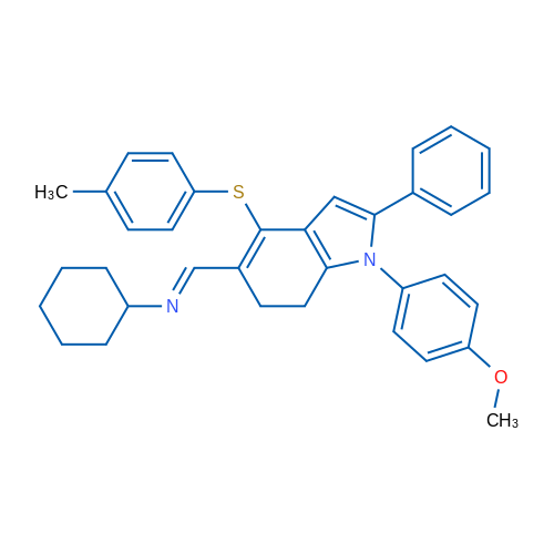 (1E)-N-Cyclohexyl-1-[1-(4-methoxyphenyl)-4-[(4-methylphenyl)sulfanyl]-2-phenyl-6,7-dihydro-1H-indol-5-yl]methanimine 1g