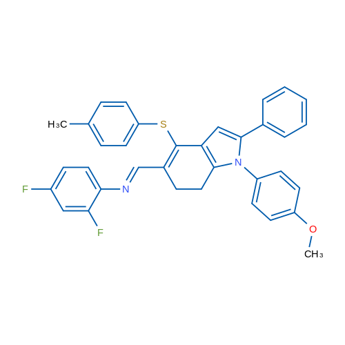 (1E)-N-(2,4-Difluorophenyl)-1-[1-(4-methoxyphenyl)-4-[(4-methylphenyl)sulfanyl]-2-phenyl-6,7-dihydro-1H-indol-5-yl]methanimine 1g