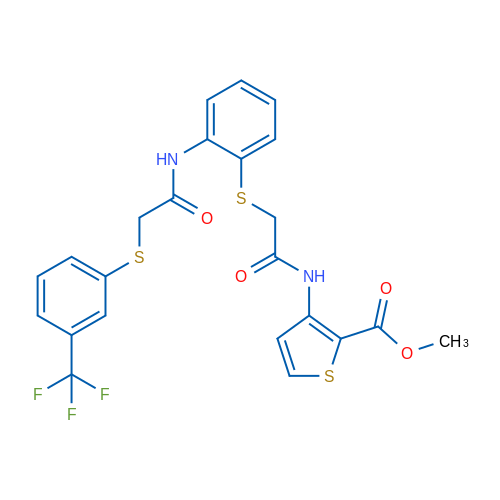 Methyl 3-(2-{[2-(2-{[3-(trifluoromethyl)phenyl]sulfanyl}acetamido)phenyl]sulfanyl}acetamido)thiophene-2-carboxylate 1g