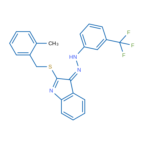 (3Z)-2-{[(2-methylphenyl)methyl]sulfanyl}-3-{2-[3-(trifluoromethyl)phenyl]hydrazin-1-ylidene}-3H-indole 1g