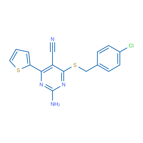 2-Amino-4-{[(4-chlorophenyl)methyl]sulfanyl}-6-(thiophen-2-yl)pyrimidine-5-carbonitrile 1g