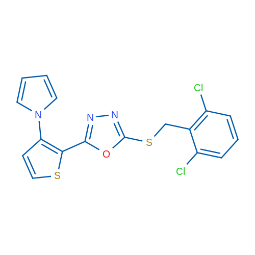 2-{[(2,6-dichlorophenyl)methyl]sulfanyl}-5-[3-(1H-pyrrol-1-yl)thiophen-2-yl]-1,3,4-oxadiazole 1g