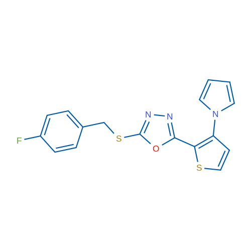 2-{[(4-fluorophenyl)methyl]sulfanyl}-5-[3-(1H-pyrrol-1-yl)thiophen-2-yl]-1,3,4-oxadiazole 1g