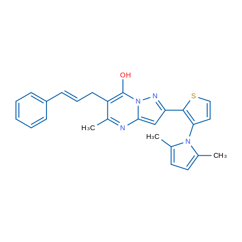 2-[3-(2,5-Dimethyl-1H-pyrrol-1-yl)thiophen-2-yl]-5-methyl-6-[(2E)-3-phenylprop-2-en-1-yl]pyrazolo[1,5-a]pyrimidin-7-ol 1g