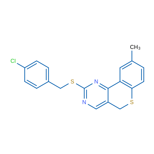 2-{[(4-chlorophenyl)methyl]sulfanyl}-9-methyl-5H-thiochromeno[4,3-d]pyrimidine 1g
