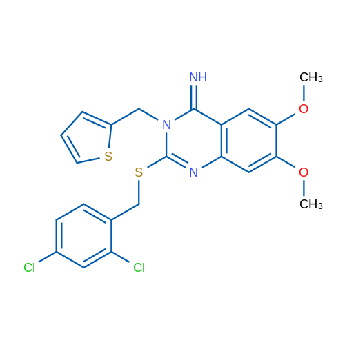 2-{[(2,4-dichlorophenyl)methyl]sulfanyl}-6,7-dimethoxy-3-[(thiophen-2-yl)methyl]-3,4-dihydroquinazolin-4-imine 1g