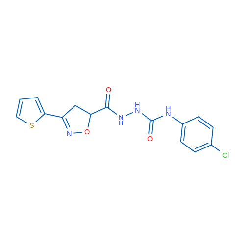 N-{[(4-chlorophenyl)carbamoyl]amino}-3-(thiophen-2-yl)-4,5-dihydro-1,2-oxazole-5-carboxamide 1g