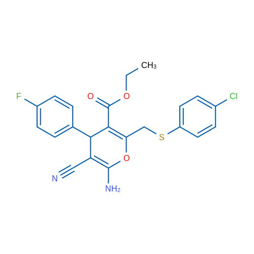 Ethyl 6-amino-2-{[(4-chlorophenyl)sulfanyl]methyl}-5-cyano-4-(4-fluorophenyl)-4H-pyran-3-carboxylate 1g
