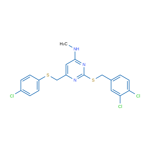 6-{[(4-chlorophenyl)sulfanyl]methyl}-2-{[(3,4-dichlorophenyl)methyl]sulfanyl}-N-methylpyrimidin-4-amine 1g